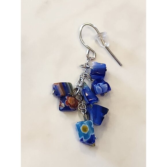 Sterling Silver Colorful Millefiori Glass Bead Dangle Earrings - Picture 4 of 5